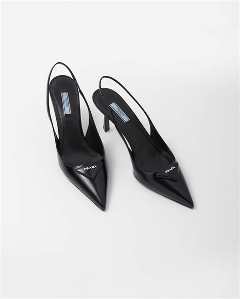 prada pumps black curved heel|Prada brushed leather slingback pumps.